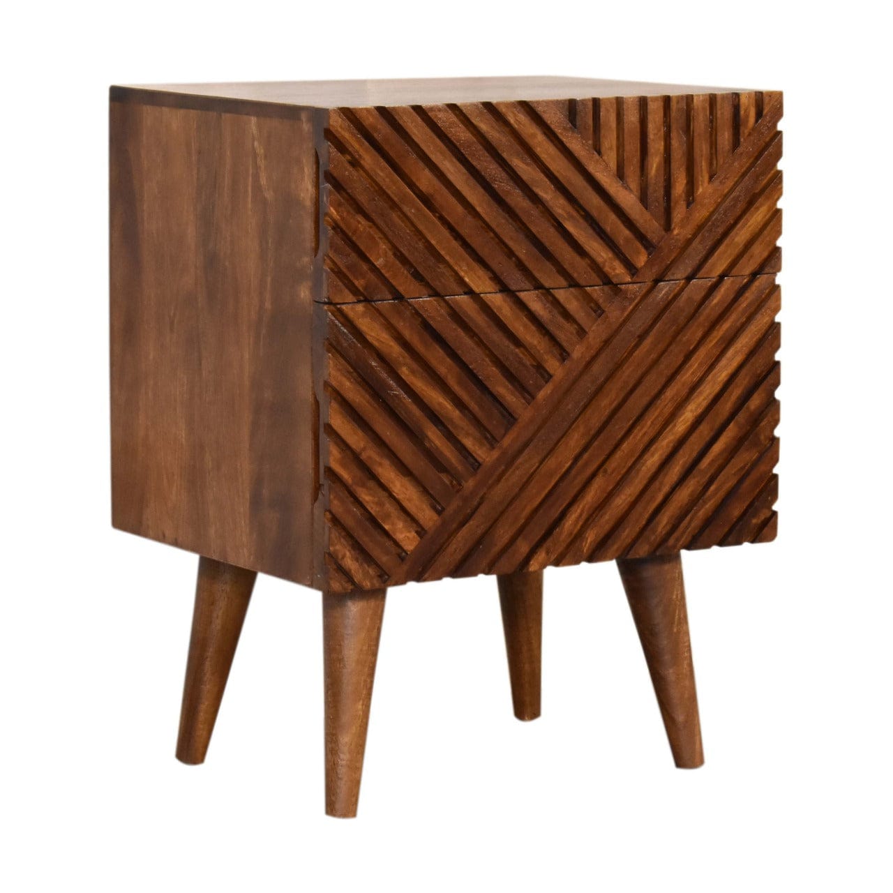 Lille 2 Drawer Nightstand - Solid Mango Wood Bedside Table for Bedroom - product view 3 showing handcrafted solid mango...