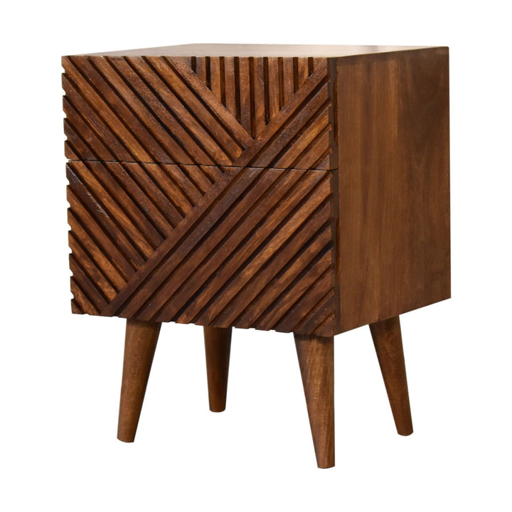 Lille 2 Drawer Nightstand - Solid Mango Wood Bedside Table for Bedroom - product view 2 showing handcrafted solid mango...