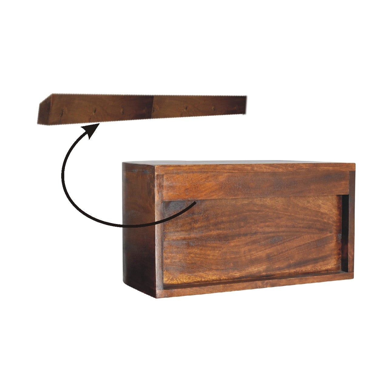 Lunar 2 Drawer Floating Nightstand - Solid Mango Wood Bedside Table for Bedroom - product view 9 showing handcrafted...