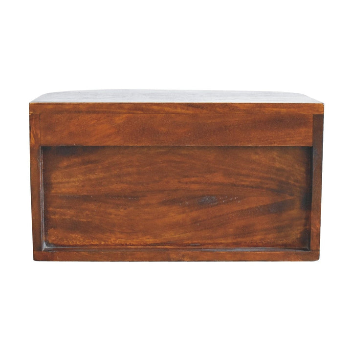 Lunar 2 Drawer Floating Nightstand - Solid Mango Wood Bedside Table for Bedroom - product view 8 showing handcrafted...
