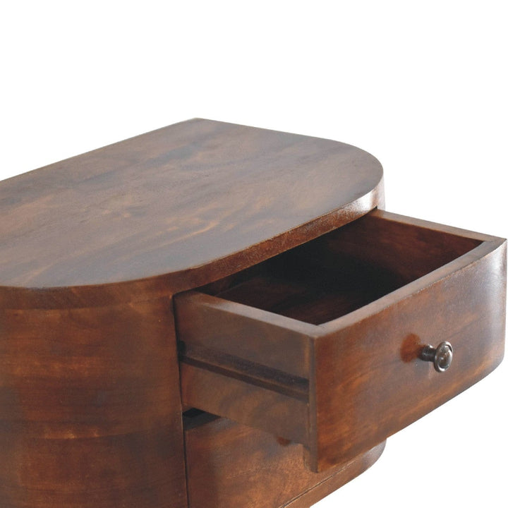 Lunar 2 Drawer Floating Nightstand - Solid Mango Wood Bedside Table for Bedroom - product view 6 showing handcrafted...