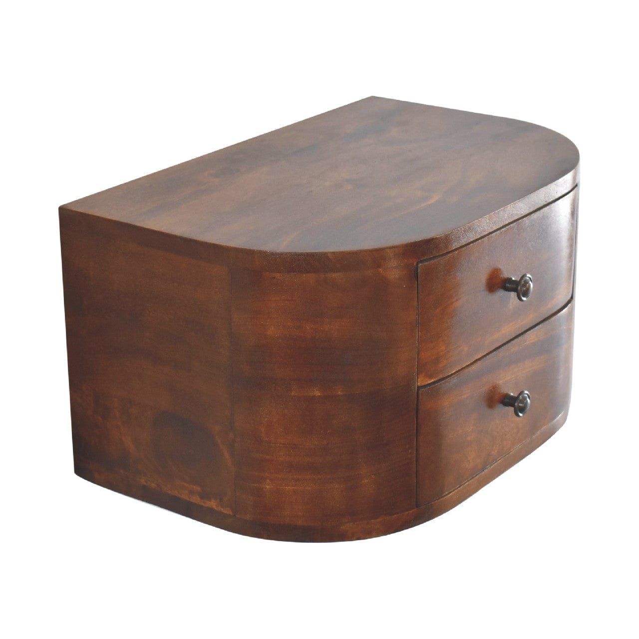 Lunar 2 Drawer Floating Nightstand - Solid Mango Wood Bedside Table for Bedroom - product view 5 showing handcrafted...