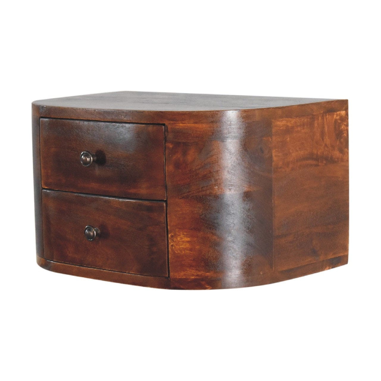 Lunar 2 Drawer Floating Nightstand - Solid Mango Wood Bedside Table for Bedroom - product view 3 showing handcrafted...