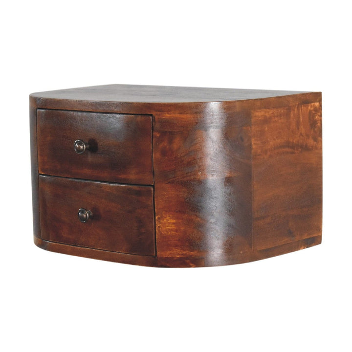 Lunar 2 Drawer Floating Nightstand - Solid Mango Wood Bedside Table for Bedroom - product view 3 showing handcrafted...