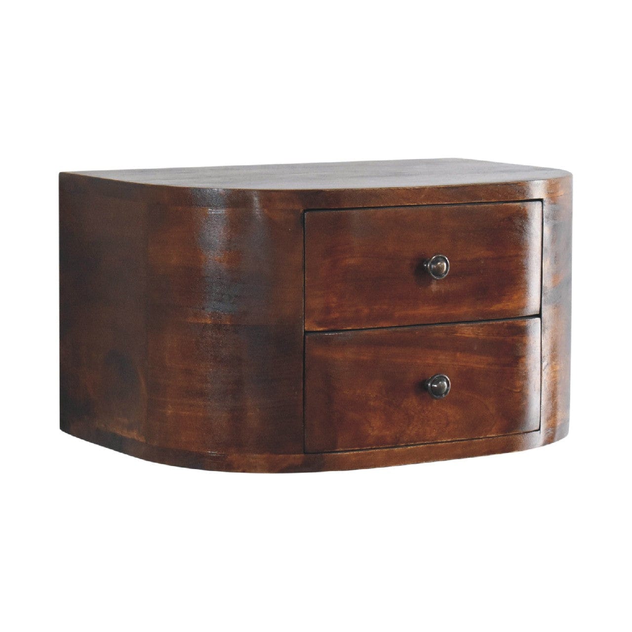 Lunar 2 Drawer Floating Nightstand - Solid Mango Wood Bedside Table for Bedroom - product view 2 showing handcrafted...