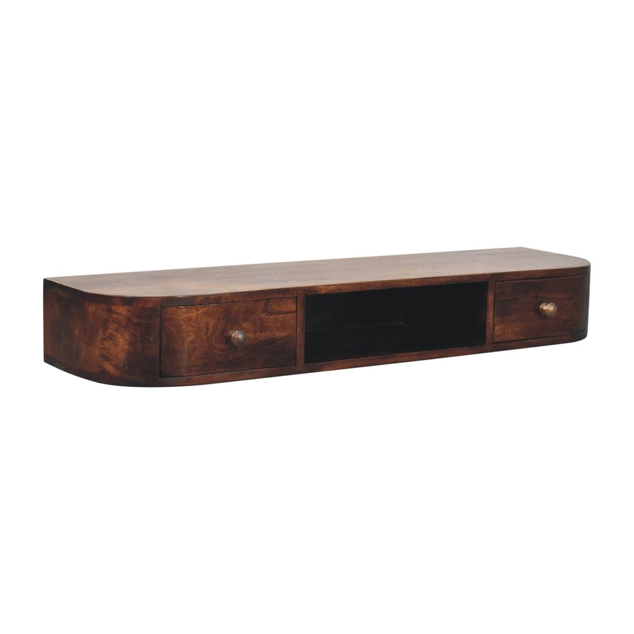 Lunar 2 Drawer Wall Mounted California Walnut Console Table - Entryway & Hallway Table - product view 4 showing...