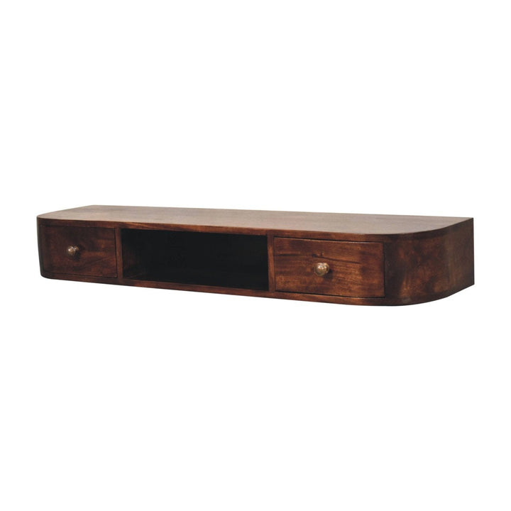 Lunar 2 Drawer Wall Mounted California Walnut Console Table - Entryway & Hallway Table - product view 3 showing...