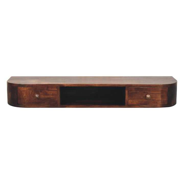 Lunar 2 Drawer Wall Mounted California Walnut Console Table - Entryway & Hallway Table - product view 2 showing...