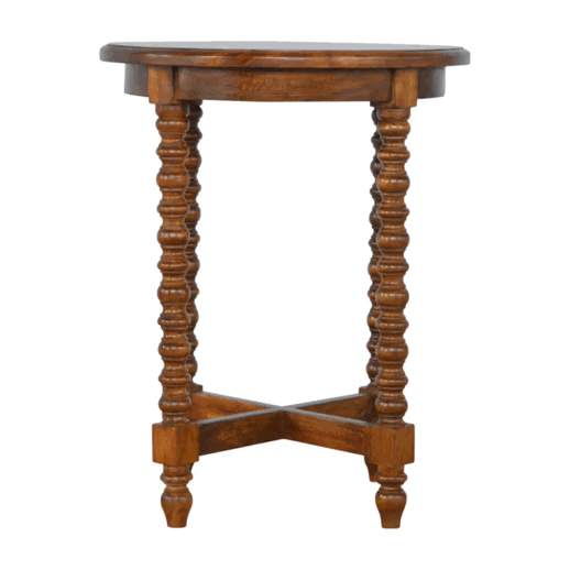 Mango Wood Round Tea Table - Solid Mango Wood Accent Table for Living Room - product view 7 showing handcrafted solid...