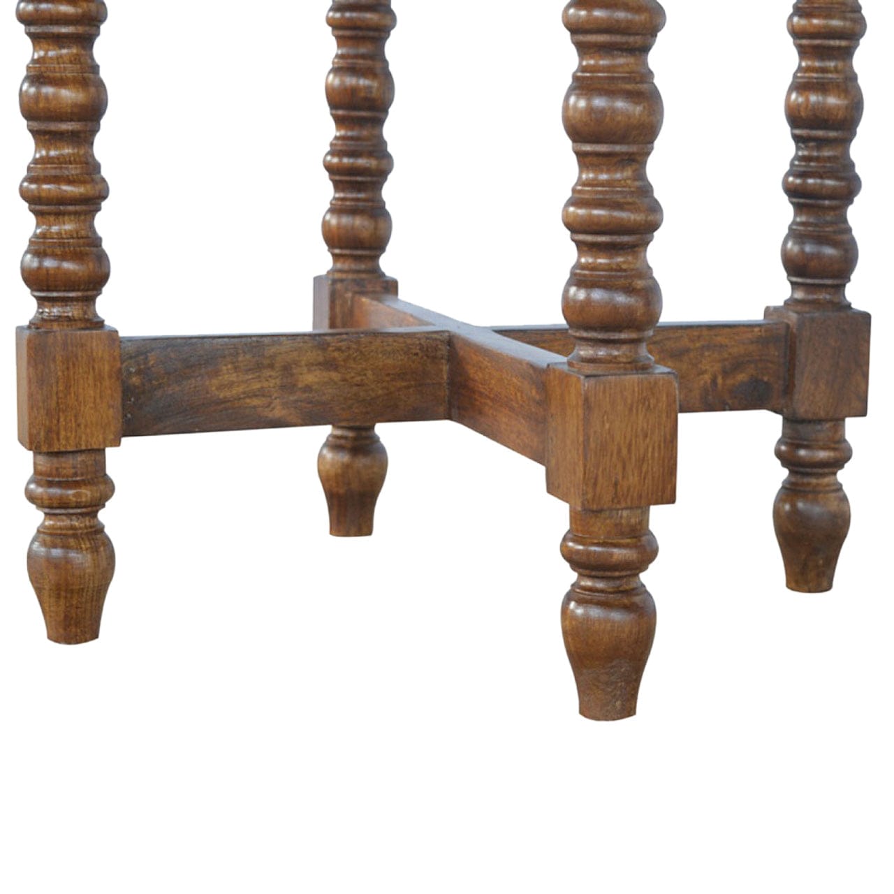 Mango Wood Round Tea Table - Solid Mango Wood Accent Table for Living Room - product view 6 showing handcrafted solid...