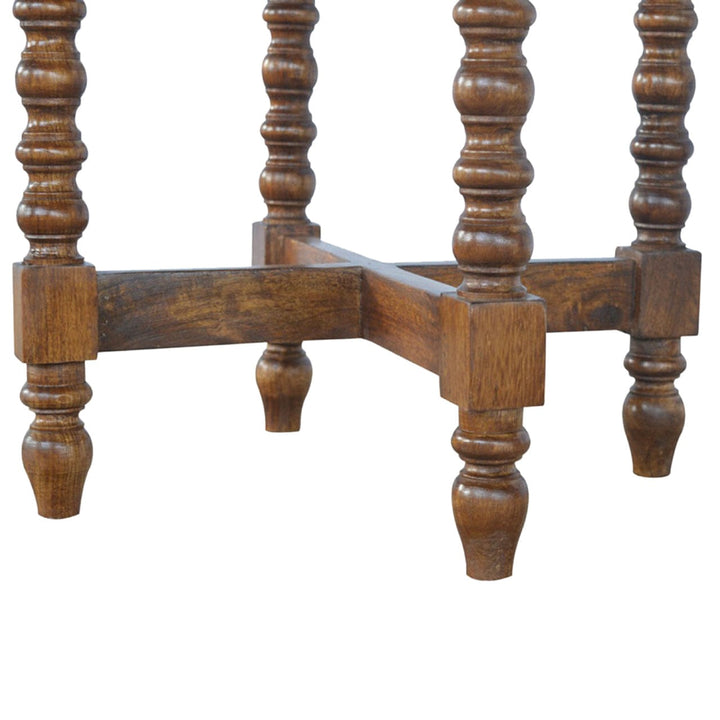 Mango Wood Round Tea Table - Solid Mango Wood Accent Table for Living Room - product view 6 showing handcrafted solid...