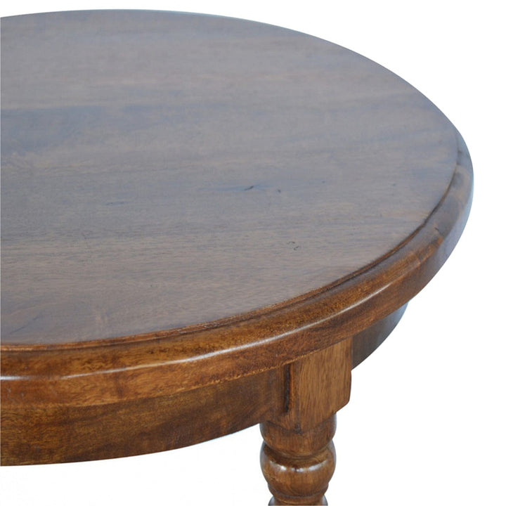 Mango Wood Round Tea Table - Solid Mango Wood Accent Table for Living Room - product view 4 showing handcrafted solid...
