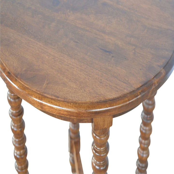 Mango Wood Round Tea Table - Solid Mango Wood Accent Table for Living Room - product view 3 showing handcrafted solid...