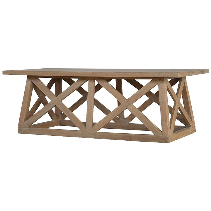 Mango Wood Tristle Coffee Table - Solid Mango Wood Center Table for Living Room - product view 2 showing handcrafted...
