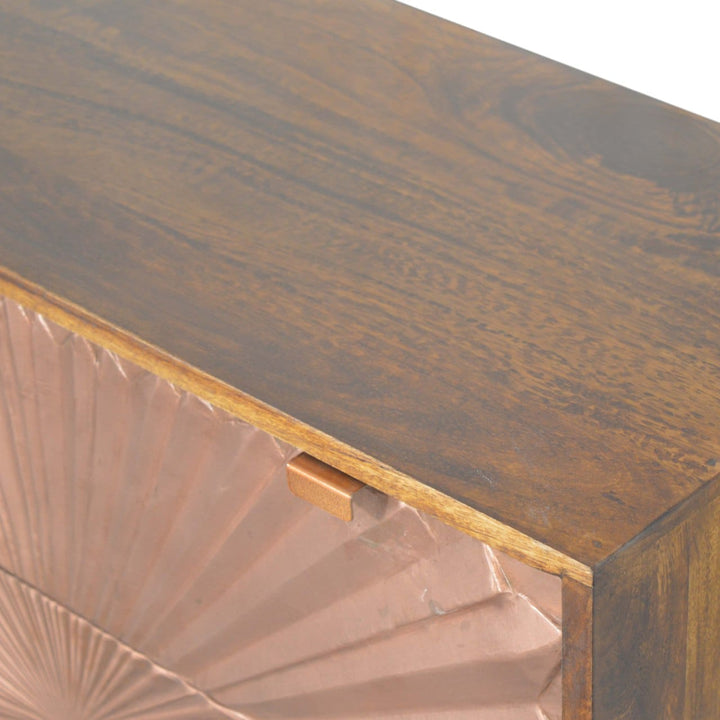 Manila Copper Dresser - Solid Mango Wood Storage Chest for Bedroom - product view 5 showing handcrafted solid mango wood...