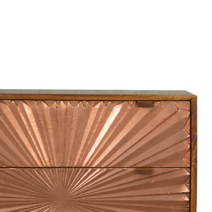 Manila Copper Dresser - Solid Mango Wood Storage Chest for Bedroom - product view 4 showing handcrafted solid mango wood...