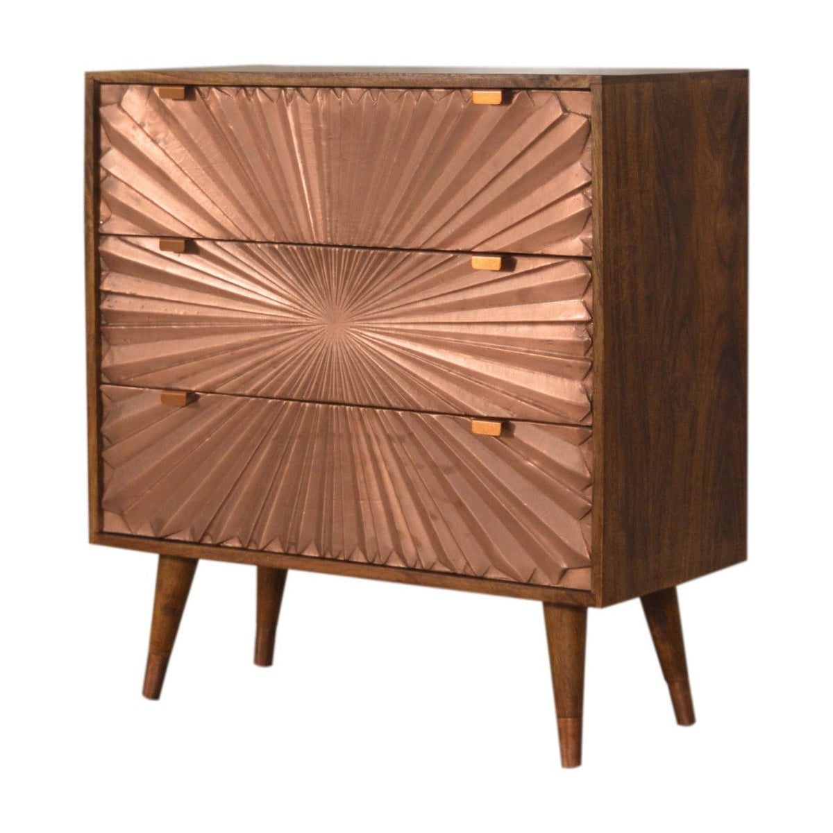 Manila Copper Dresser - Solid Mango Wood Storage Chest for Bedroom - product view 3 showing handcrafted solid mango wood...