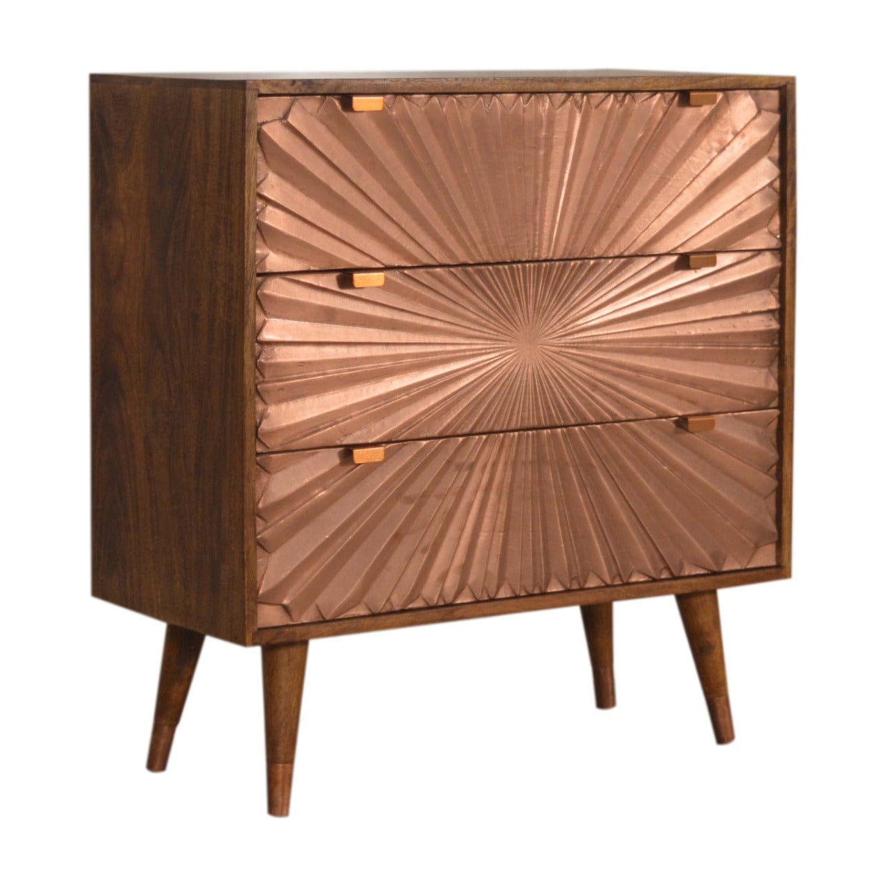 Manila Copper Dresser - Solid Mango Wood Storage Chest for Bedroom - product view 2 showing handcrafted solid mango wood...
