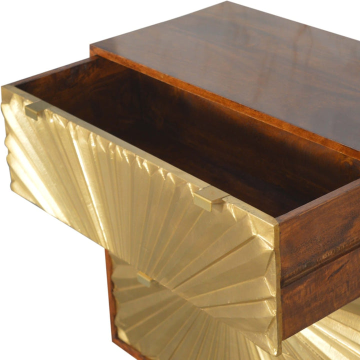 Manila Gold Dresser - Solid Mango Wood Storage Chest for Bedroom - product view 5 showing handcrafted solid mango wood...