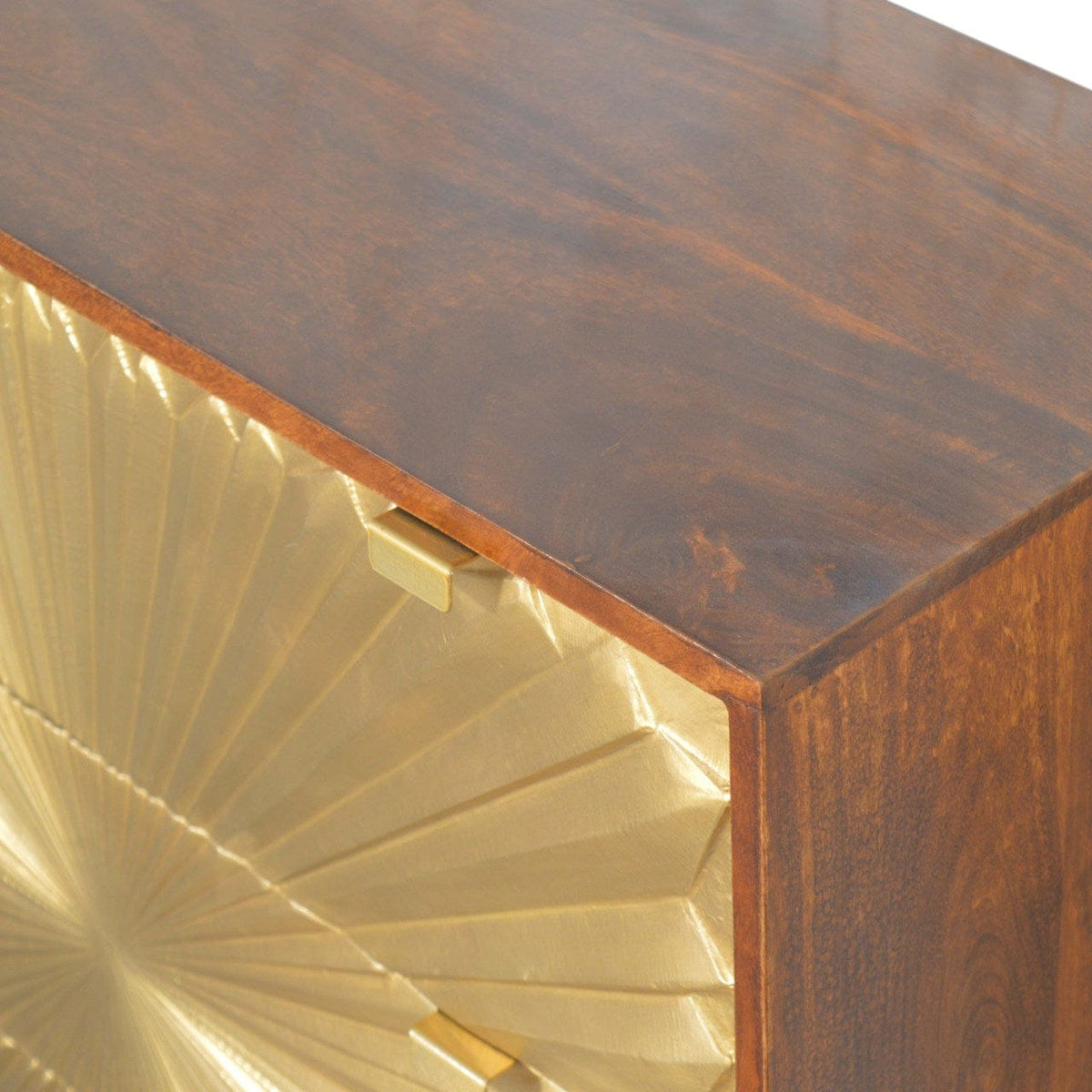 Manila Gold Dresser - Solid Mango Wood Storage Chest for Bedroom - product view 4 showing handcrafted solid mango wood...
