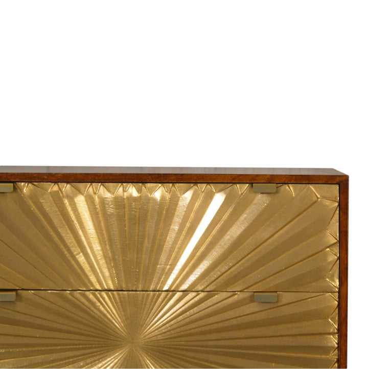 Manila Gold Dresser - Solid Mango Wood Storage Chest for Bedroom - product view 3 showing handcrafted solid mango wood...
