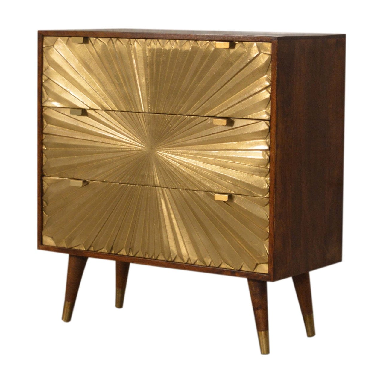 Manila Gold Dresser - Solid Mango Wood Storage Chest for Bedroom - product view 2 showing handcrafted solid mango wood...