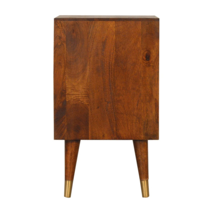 Manila Gold Nightstand - Solid Mango Wood Bedside Table for Bedroom - product view 8 showing handcrafted solid mango wood...