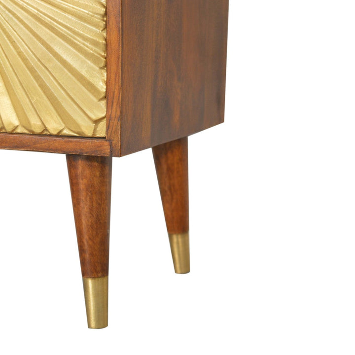Manila Gold Nightstand - Solid Mango Wood Bedside Table for Bedroom - product view 7 showing handcrafted solid mango wood...