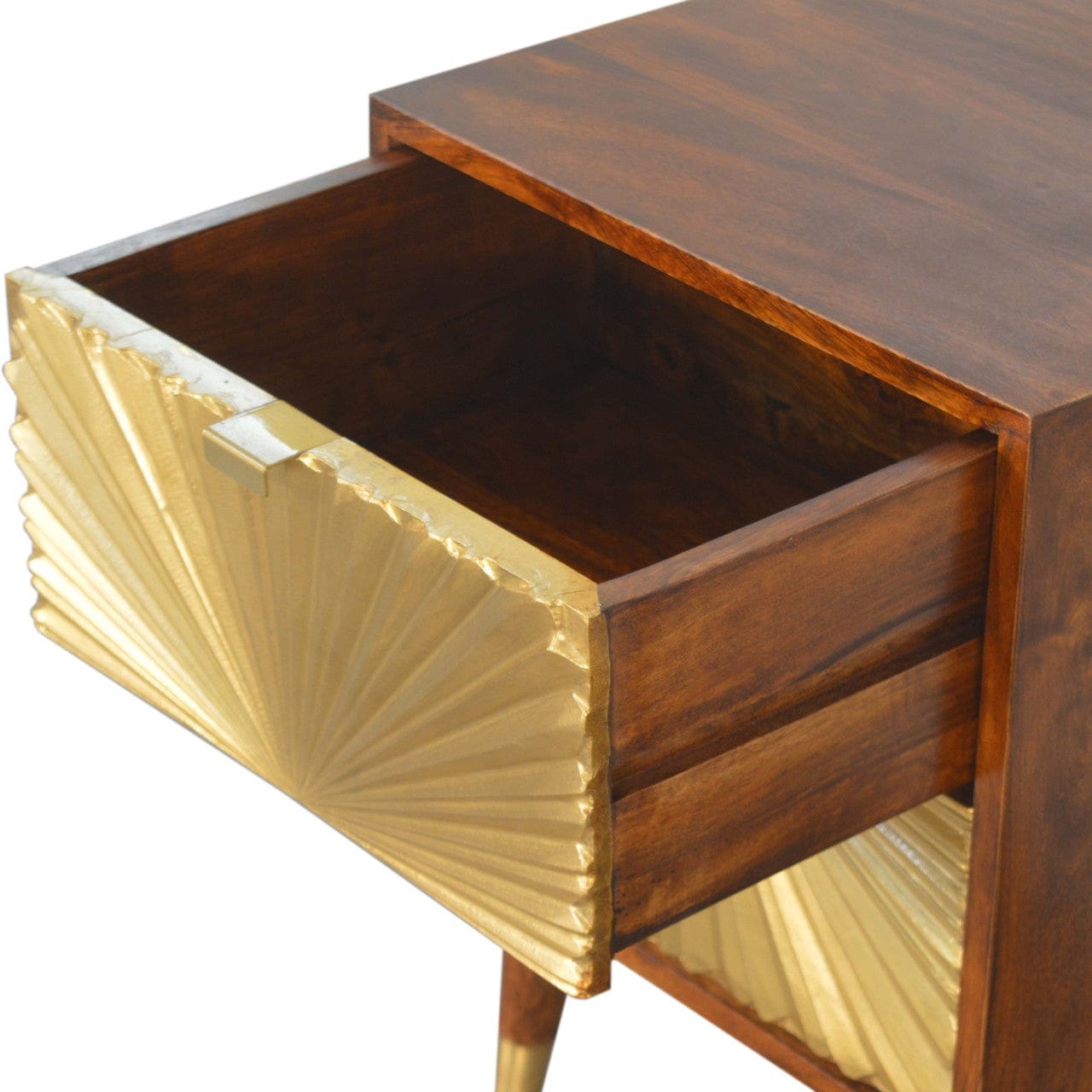 Manila Gold Nightstand - Solid Mango Wood Bedside Table for Bedroom - product view 6 showing handcrafted solid mango wood...