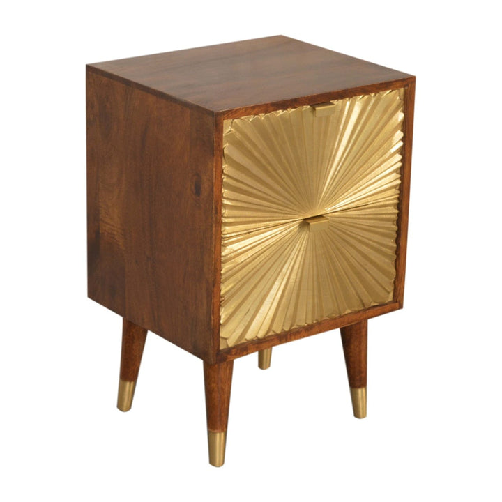 Manila Gold Nightstand - Solid Mango Wood Bedside Table for Bedroom - product view 4 showing handcrafted solid mango wood...