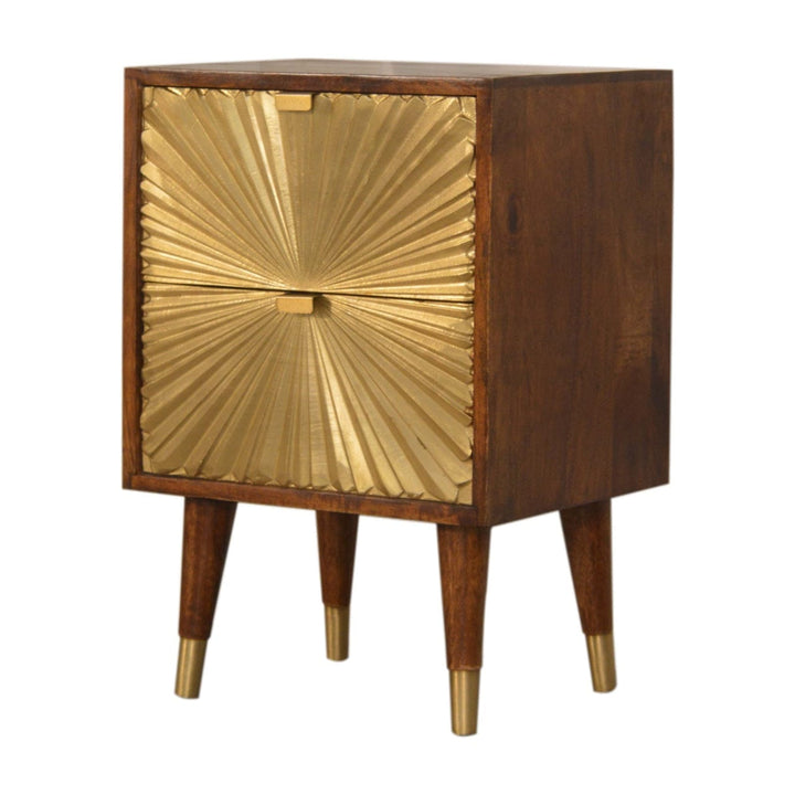 Manila Gold Nightstand - Solid Mango Wood Bedside Table for Bedroom - product view 3 showing handcrafted solid mango wood...