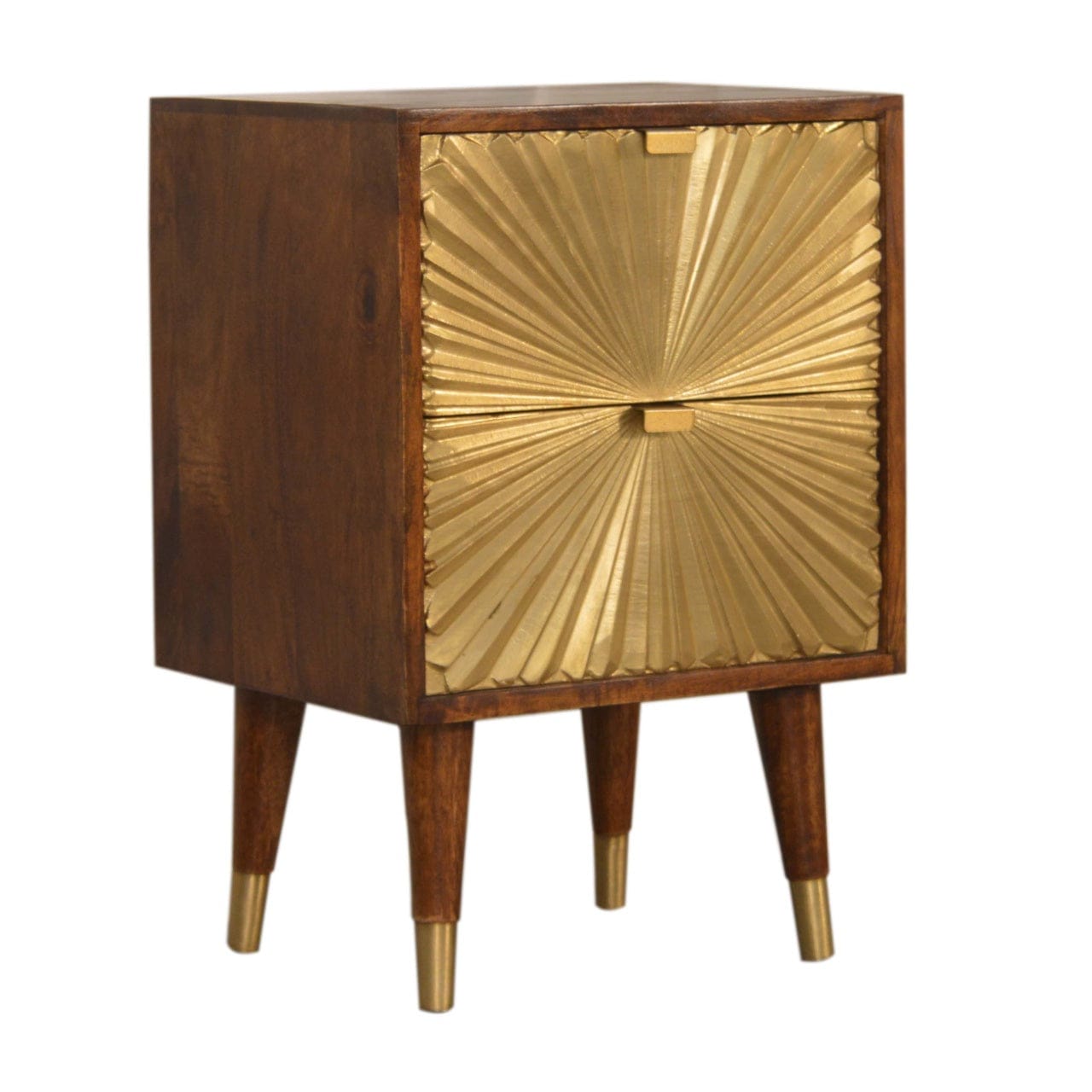 Manila Gold Nightstand - Solid Mango Wood Bedside Table for Bedroom - product view 2 showing handcrafted solid mango wood...