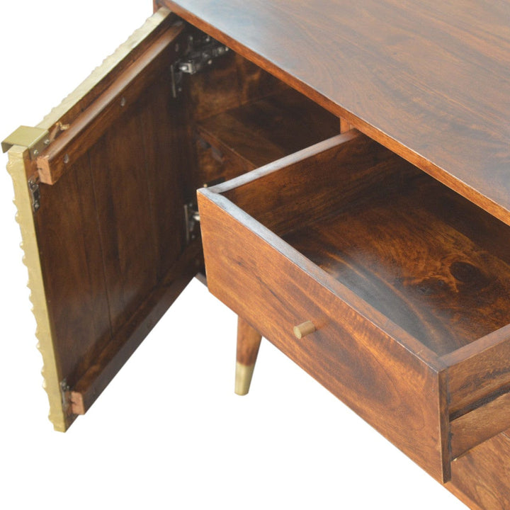 Manila Gold Sideboard - Solid Mango Wood Buffet Cabinet for Dining Room - product view 6 showing handcrafted solid mango...