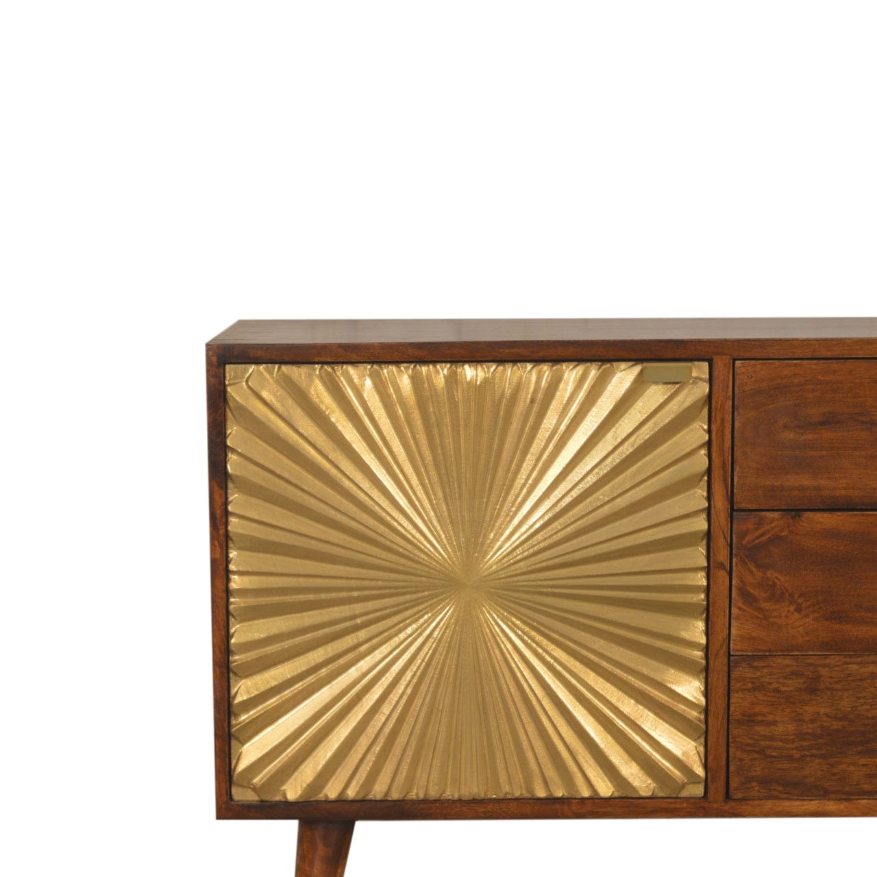 Manila Gold Sideboard - Solid Mango Wood Buffet Cabinet for Dining Room - product view 4 showing handcrafted solid mango...