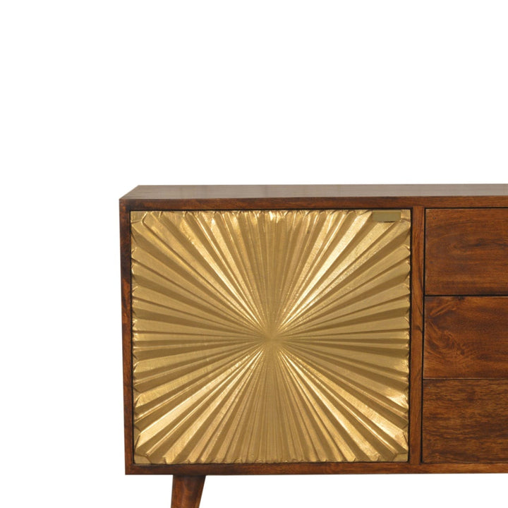 Manila Gold Sideboard - Solid Mango Wood Buffet Cabinet for Dining Room - product view 4 showing handcrafted solid mango...