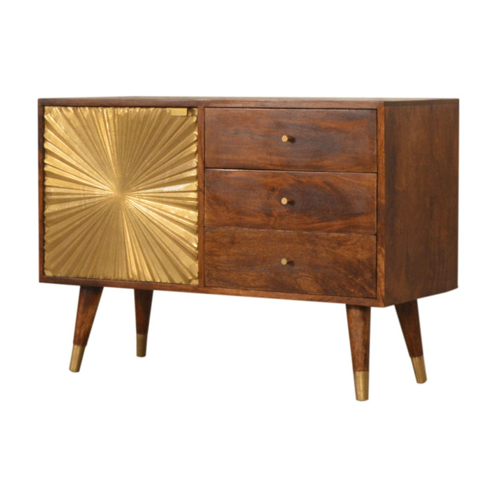 Manila Gold Sideboard - Solid Mango Wood Buffet Cabinet for Dining Room - product view 2 showing handcrafted solid mango...