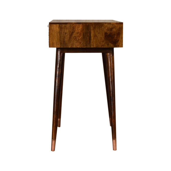 Manila Rose Gold Writing Desk - Solid Mango Wood Writing Table for Home Office - product view 8 showing handcrafted solid...