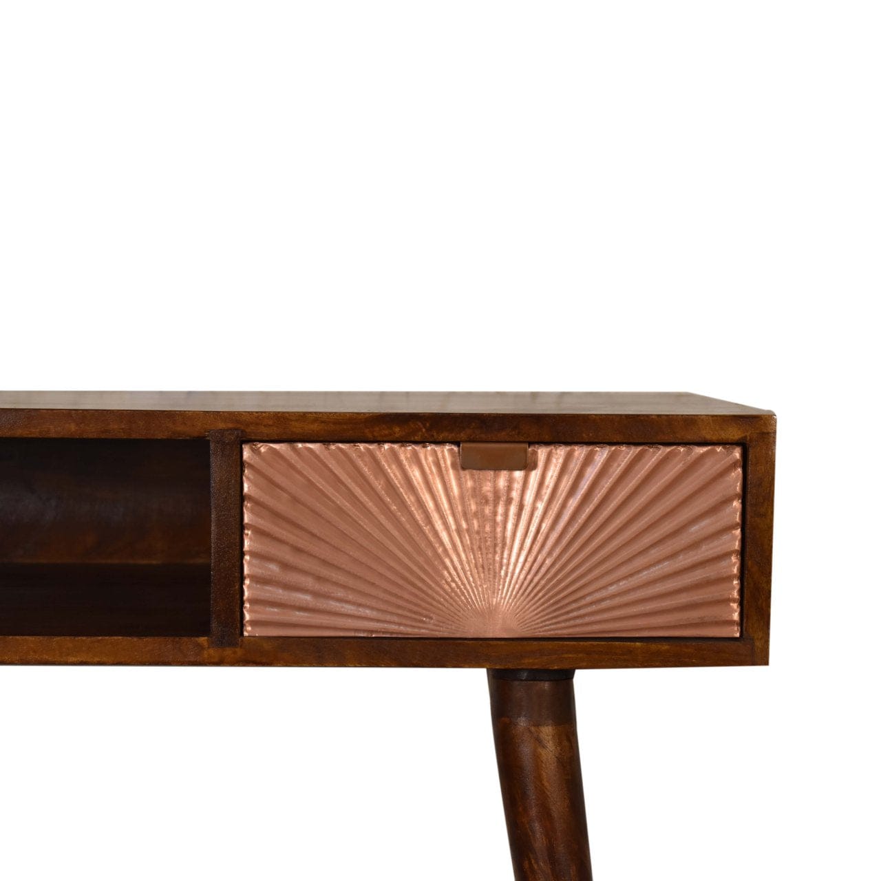 Manila Rose Gold Writing Desk - Solid Mango Wood Writing Table for Home Office - product view 4 showing handcrafted solid...