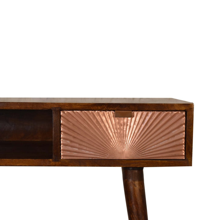 Manila Rose Gold Writing Desk - Solid Mango Wood Writing Table for Home Office - product view 4 showing handcrafted solid...