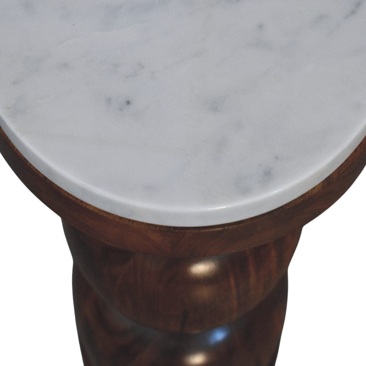 Marble Top Bulla End Table - Solid Mango Wood Side Table for Living Room - product view 5 showing handcrafted solid mango...