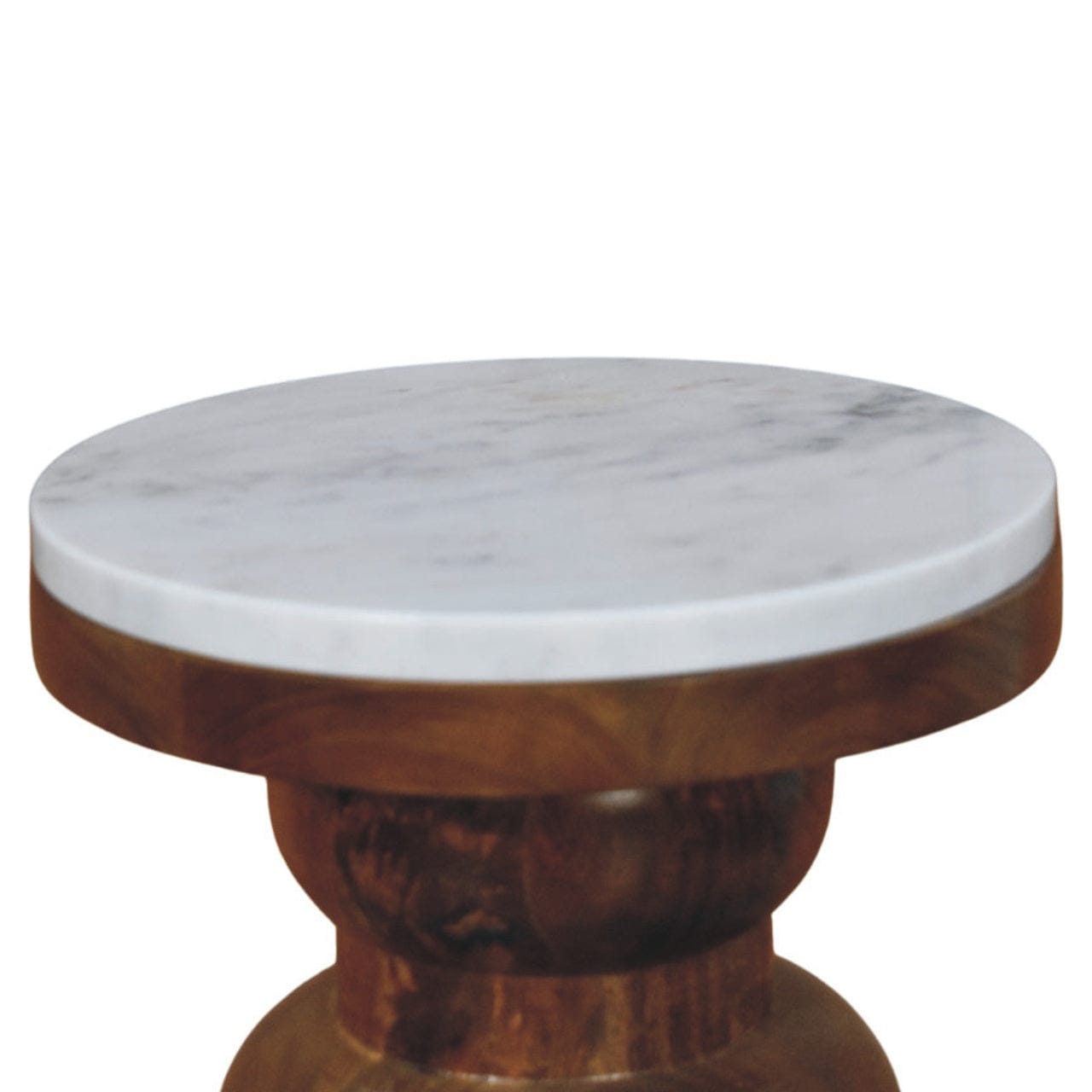 Marble Top Bulla End Table - Solid Mango Wood Side Table for Living Room - product view 4 showing handcrafted solid mango...