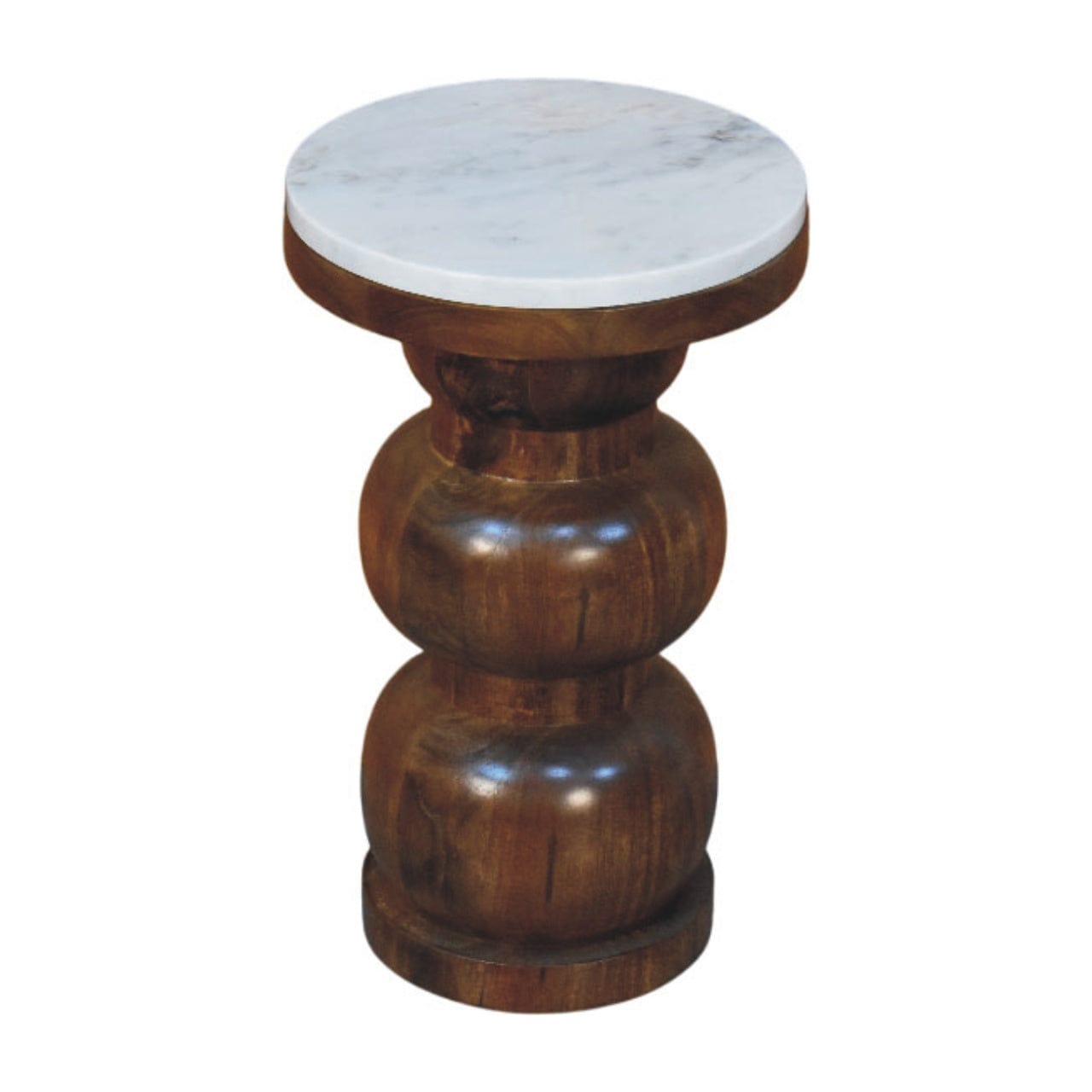 Marble Top Bulla End Table - Solid Mango Wood Side Table for Living Room - product view 2 showing handcrafted solid mango...