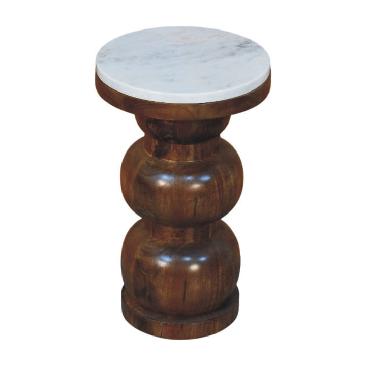 Marble Top Bulla End Table - Solid Mango Wood Side Table for Living Room - product view 2 showing handcrafted solid mango...