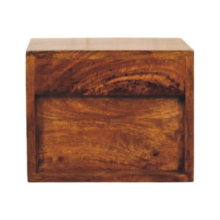 Mid-Century Modern 1-Drawer Chestnut Floating Nightstand - Solid Mango Wood Bedside Table for Bedroom - product view 9...