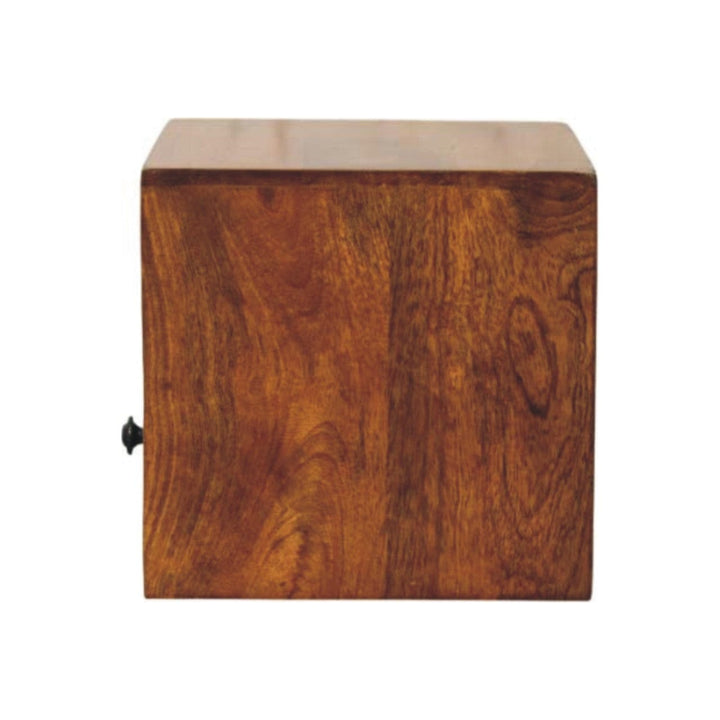 Mid-Century Modern 1-Drawer Chestnut Floating Nightstand - Solid Mango Wood Bedside Table for Bedroom - product view 8...