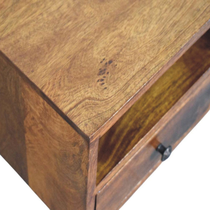 Mid-Century Modern 1-Drawer Chestnut Floating Nightstand - Solid Mango Wood Bedside Table for Bedroom - product view 5...