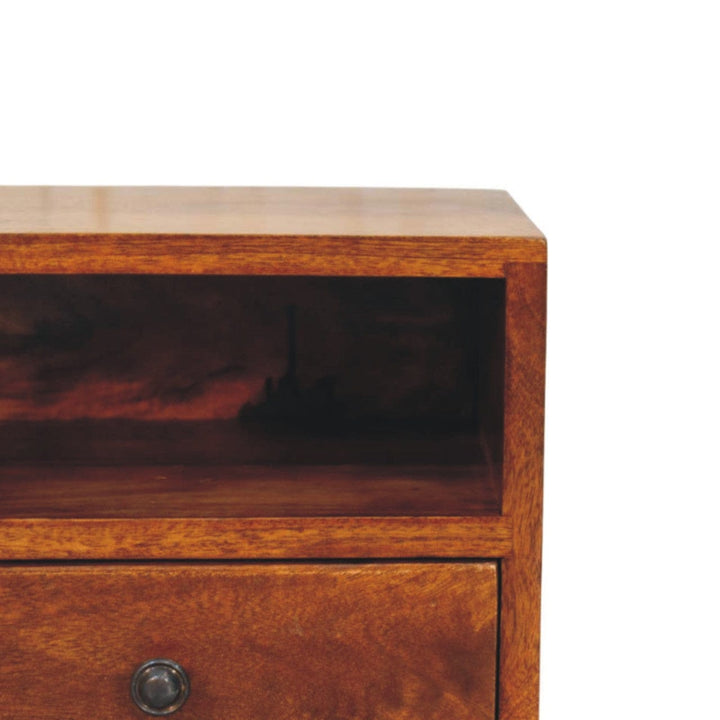 Mid-Century Modern 1-Drawer Chestnut Floating Nightstand - Solid Mango Wood Bedside Table for Bedroom - product view 4...