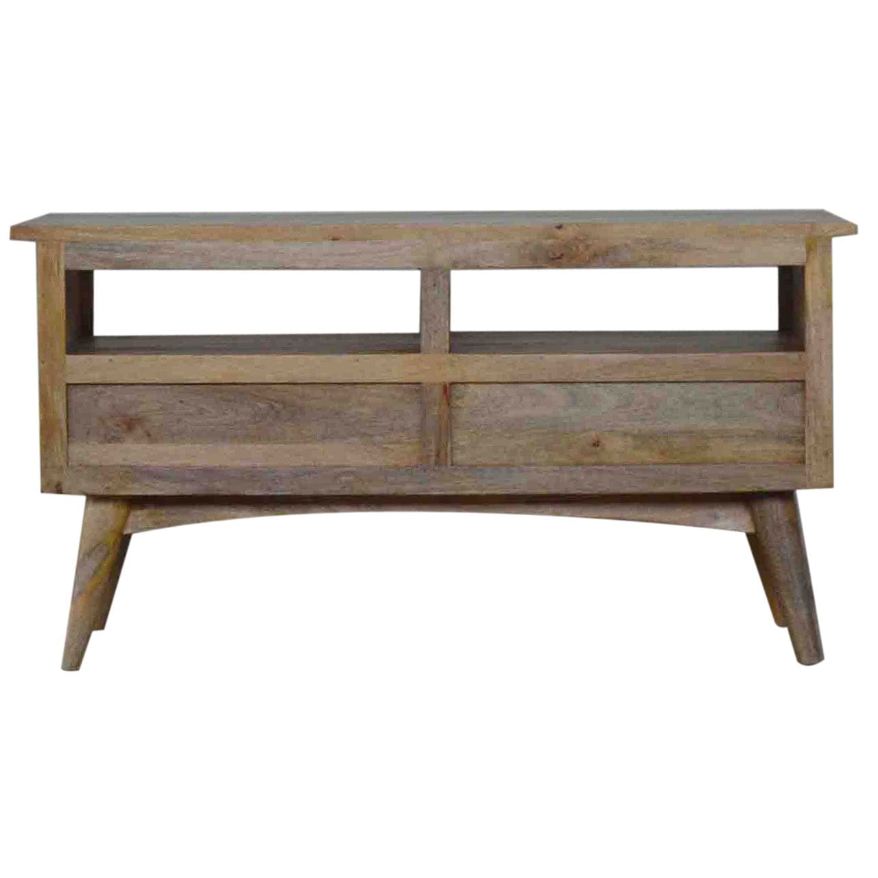 Mid-Century Modern 2 Drawer 2 Slot TV Stand - Solid Mango Wood Entertainment Center for Living Room - product view 6...