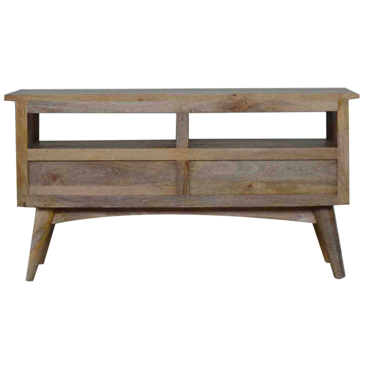 Mid-Century Modern 2 Drawer 2 Slot TV Stand - Solid Mango Wood Entertainment Center for Living Room - product view 6...
