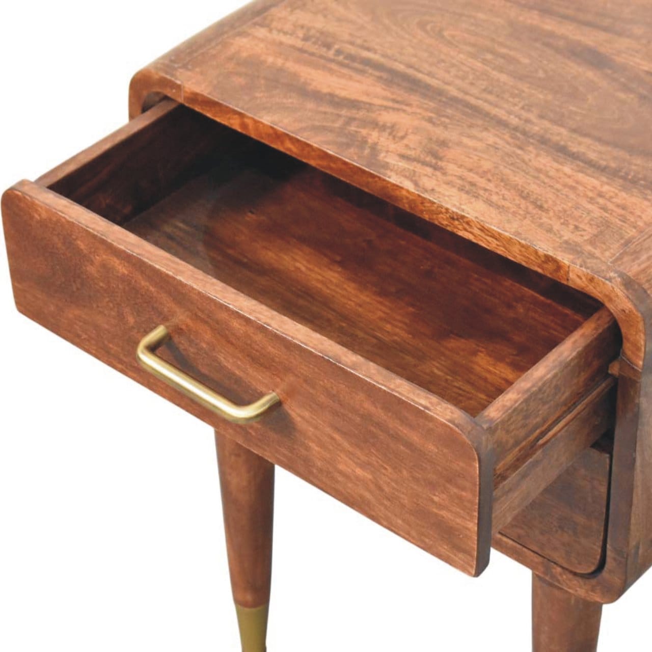 Mid-Century Modern 2-Drawer Nightstand - Solid Mango Wood Bedside Table for Bedroom - product view 6 showing handcrafted...